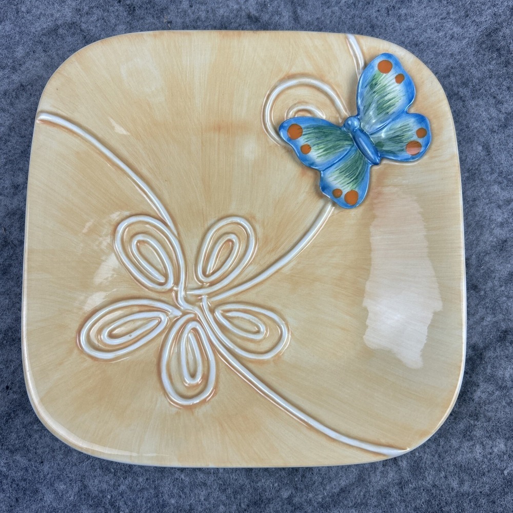 Fitz‎ and Floyd Essentials Yellow Blue Butterfly Springtime 8" Decorative Plate